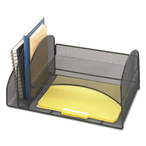 Image of Safco® Onyx Mesh Desk Organizer, Two Vertical/Two Horizontal Sections, Steel Mesh, 17 X 10.75 X 7.75, Black