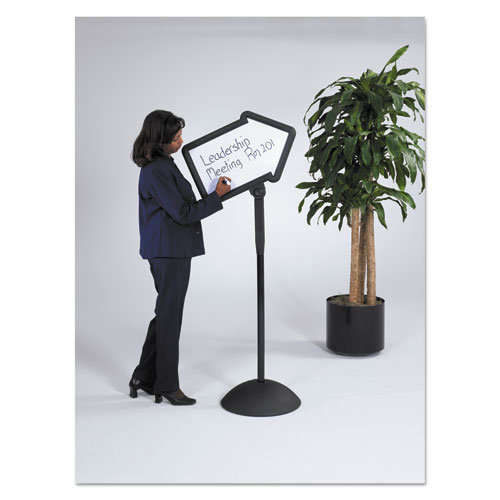 Image of Safco® Writeway Double-Sided Magnetic Dry Erase Standing Message Sign, Arrow, 64.25" Tall Black Stand, 25.5 X 17.75 White Face