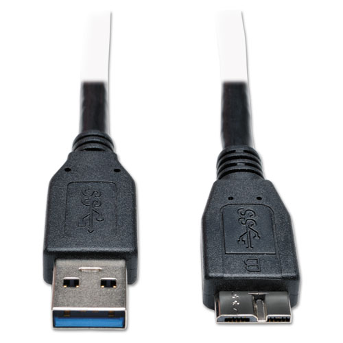 USB 3.0 SuperSpeed Device Cable (A to Micro-B M/M), 1 ft., Black | by Plexsupply