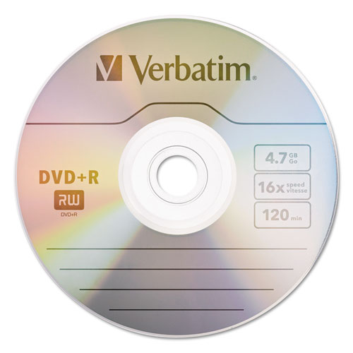 Image of Verbatim® Dvd+R Recordable Disc, 4.7 Gb, 16X, Spindle, Silver, 100/Pack