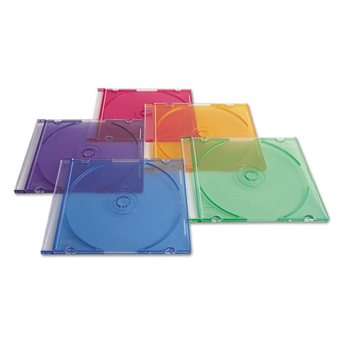 CD/DVD Slim Case, Assorted Colors, 50/Pack | by Plexsupply