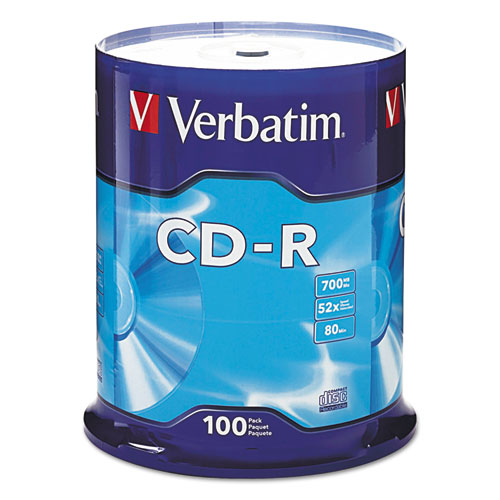 Verbatim® Cd-R Recordable Disc, 700 Mb/80 Min, 52X, Spindle, Silver, 100/Pack