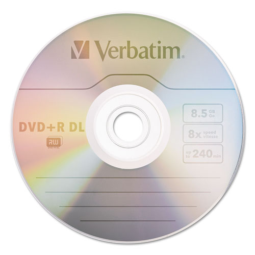 Dual-Layer DVD+R Discs, 8.5GB, 8x, Spindle, 30/PK, Silver
