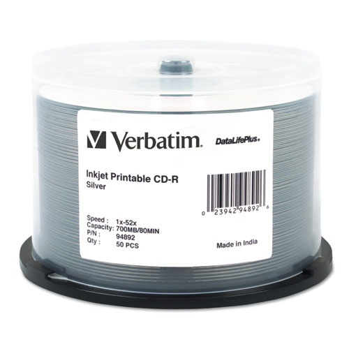 Verbatim - cd-r discs, 700mb/80min, 52x, spindle, silver, 50/pack, sold as 1 pk