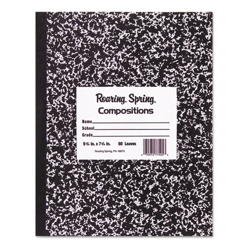 Marble Cover Composition Book, Wide/Legal Rule, Black Cover, 10 x 8, 60 Sheets
