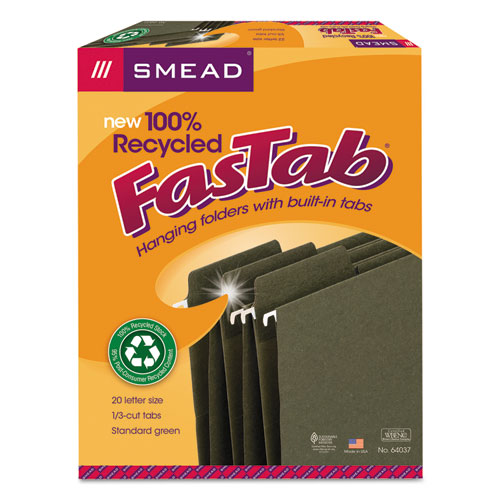 FasTab Hanging Folders, Letter Size, 1/3-Cut Tab, Standard Green, 20/Box