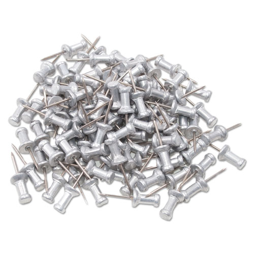 Image of Aluminum Head Push Pins, Aluminum, Silver, 0.5", 100/Box