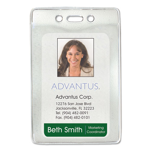 Image of Advantus Security Id Badge Holders, Prepunched For Chain/Clip, Vertical, Clear 2.63" X 4.38" Holder, 2.38" X 4.25" Insert, 50/Box