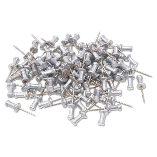 Image of Aluminum Head Push Pins, Aluminum, Silver, 0.63", 100/Box