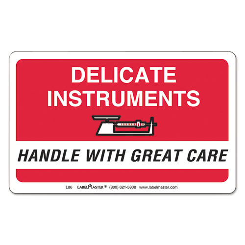 SHIPPING AND HANDLING SELF-ADHESIVE LABELS, DELICATE INSTRUMENTS, HANDLE WITH CARE, 2.25 X 4, RED/WHITE, 500/ROLL