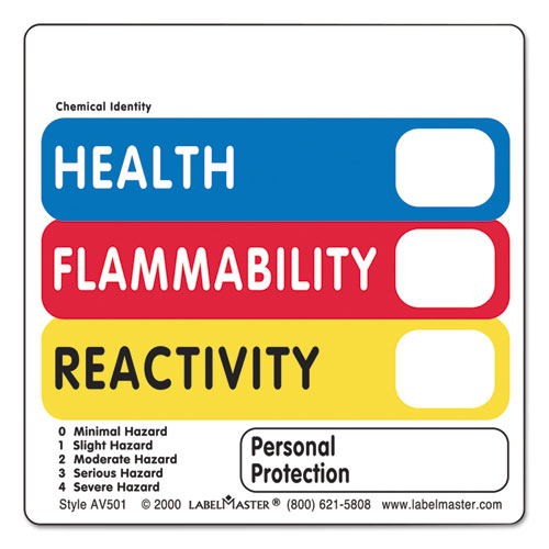 WAREHOUSE SELF-ADHESIVE LABELS, HEALTH, FLAMMABILITY, REACTIVITY VL, 5 X 2.88, RED/BLUE/YELLOW/WHITE, 500/ROLL
