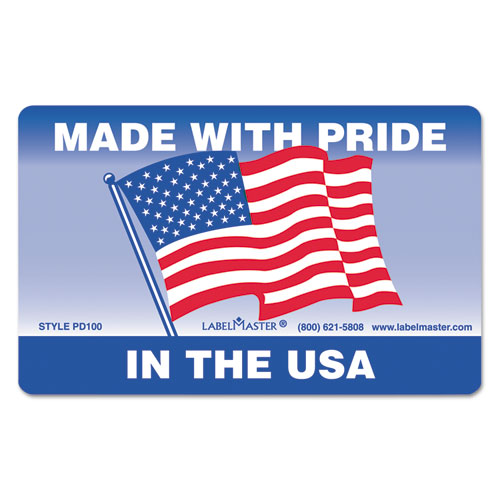 WAREHOUSE SELF-ADHESIVE LABELS, MADE WITH PRIDE IN THE USA, 5.25 X 3, RED/WHITE/BLUE, 500/ROLL