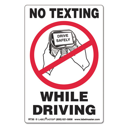 NO TEXTING SELF-ADHESIVE LABELS, NO TEXTING WHILE DRIVING, 6.5 X 4.5, WHITE/BLACK/RED, 500/ROLL