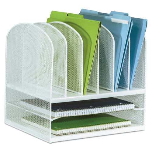 Onyx Mesh Desk Organizer with Two Horizontal and Six Upright Sections, Letter Size Files, 13.25" x 11.5" x 13", White