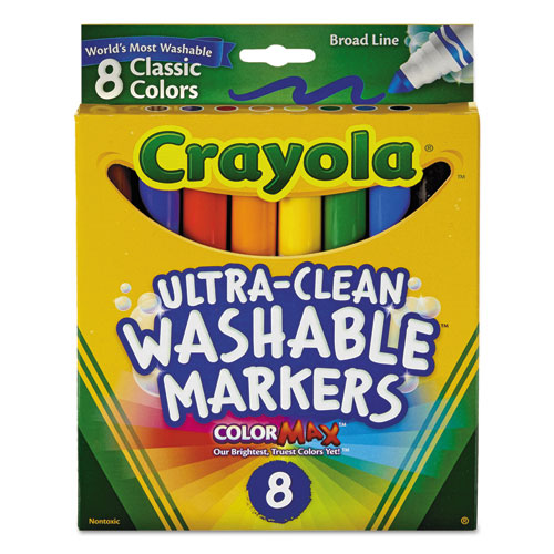 Image of Crayola® Ultra-Clean Washable Markers, Broad Bullet Tip, Assorted Colors, 8/Pack