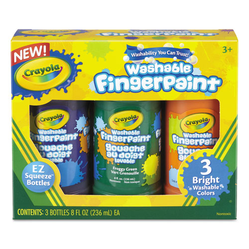 Image of Washable Fingerpaint Pack, 3 Assorted Bright Colors, 8 oz Tube, 3/Pack