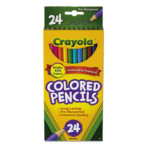 Crayola® Long-Length Colored Pencil Set, 3.3 mm, 2B, Assorted Lead and Barrel Colors, 24/Pack