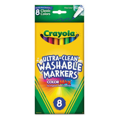Ultra-Clean Washable Markers, Fine Bullet Tip, Classic Colors, 8/Pack | by Plexsupply