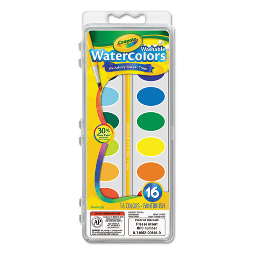 Washable Watercolors, 16 Assorted Colors, Palette Tray