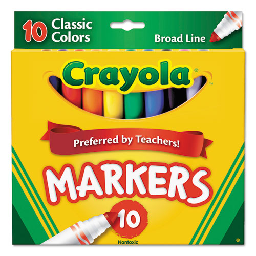 Crayola® Non-Washable Marker, Broad Bullet Tip, Assorted Classic Colors, 10/Pack