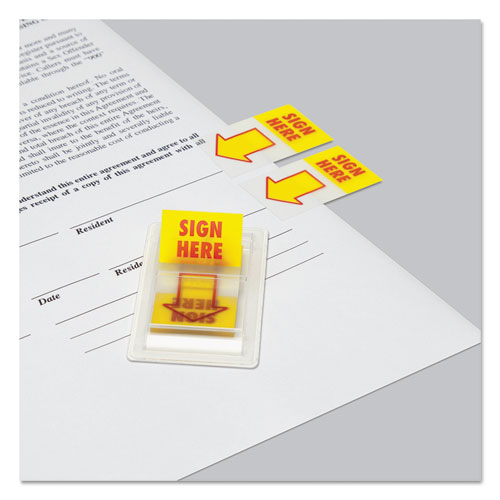 Image of Arrow Page Flags, "Sign Here", Yellow/Red, 2 Dispensers of 50 Flags/Pack