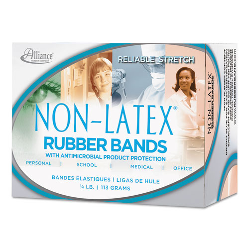 Antimicrobial Non-Latex Rubber Bands, Size 64, 0.04" Gauge, Cyan Blue, 4 oz Box, 95/Box