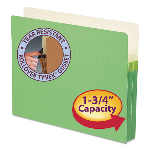 COLORED FILE POCKETS, 1.75" EXPANSION, LETTER SIZE, GREEN
