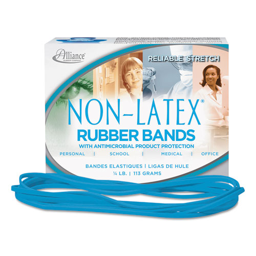 Image of Antimicrobial Non-Latex Rubber Bands, Size 117B, 0.06" Gauge, Cyan Blue, 4 oz Box, 62/Box