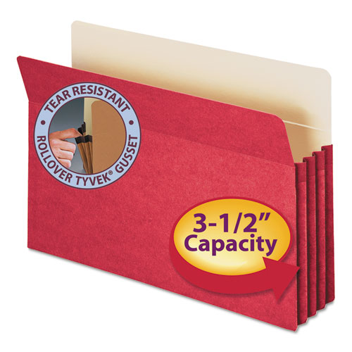 COLORED FILE POCKETS, 3.5" EXPANSION, LEGAL SIZE, RED
