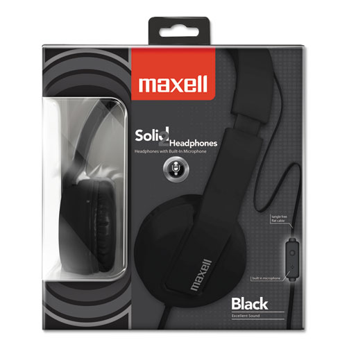 Maxell® Solids Headphones, 5 Ft Cord, Black