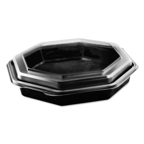 Octaview Hinged-Lid Cold Food Containers, Black/clear,9 1/5x9 3/5x2, 100/carton