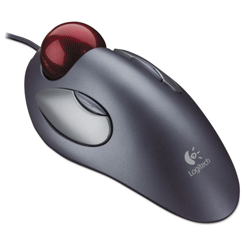 Logitech® Trackman Marble Mouse, Four-Button, Programmable, Dark Gray