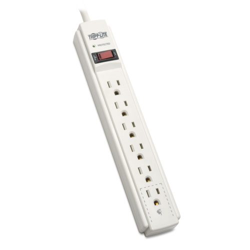 Tripp Lite TLP606 Surge Suppressor, 6 Outlets, 6 ft Cord, 790 Joules, Light Gray