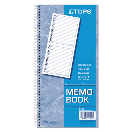 Image of Memorandum Book, Two-Part Carbonless, 5 x 5.5, 2/Page, 100 Forms