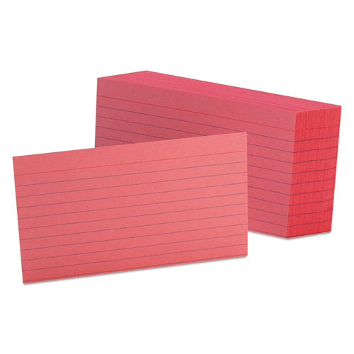 Ruled Index Cards, 3 x 5, Cherry, 100/Pack