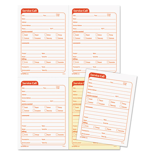 Service Call Book, Two-Part Carbonless, 5.5 x 3.88, 4 Forms/Sheet, 200 Forms Total