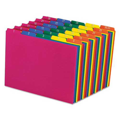 Image of Pendaflex® Poly Top Tab File Guides, 1/5-Cut Top Tab, 1 To 30-31, 8.5 X 11, Assorted Colors, 31/Set