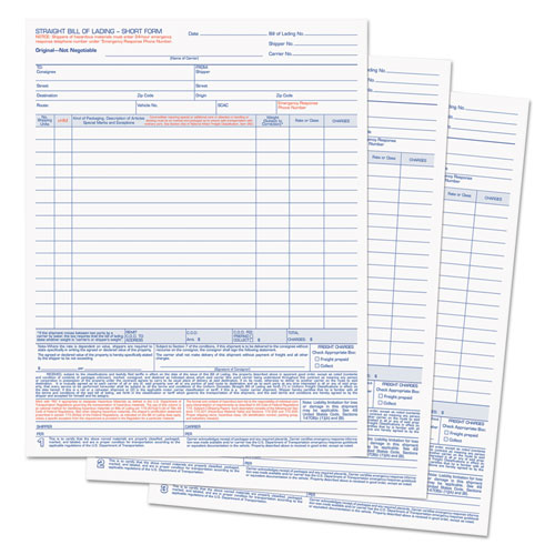 Bill of Lading, Three-Part Carbonless, 8.5 x 11, 50 Forms Total