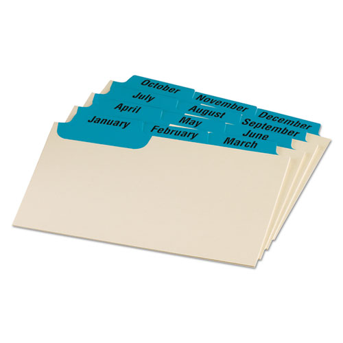 Manila Index Card Guides with Laminated Tabs, 1/3-Cut Top Tab, January to December, 3 x 5, Manila, 12/Set