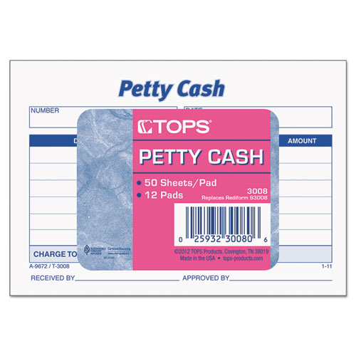 Image of Tops™ Petty Cash Slips, One-Part (No Copies), 5 X 3.5, 50 Forms/Pad, 12 Pads/Pack