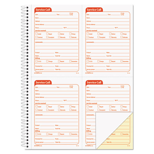 Tops™ Service Call Book, Two-Part Carbonless, 5.5 X 3.88, 4 Forms/Sheet, 200 Forms Total