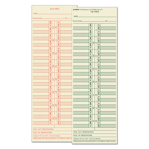 Tops™ Time Clock Cards, Replacement For 10-100382/1950-9631, Two Sides, 3.5 X 10.5, 500/Box