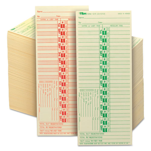 Image of Tops™ Time Clock Cards, Replacement For Ch-107-2, Two Sides, 3.5 X 9, 500/Box