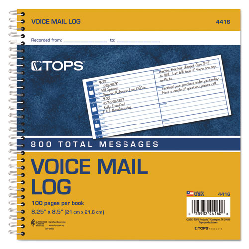 Image of Tops™ Voice Message Log Books, One-Part (No Copies), 8 X 1, 8 Forms/Sheet, 800 Forms Total