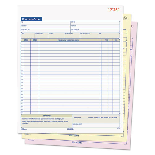 Image of Tops™ Purchase Order Book, 22 Lines, Three-Part Carbonless, 8.38 X 10.19, 50 Forms Total