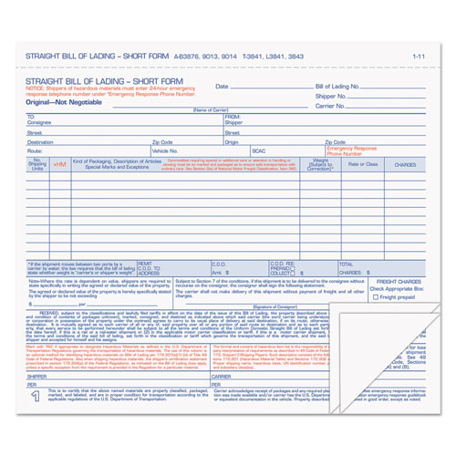 Image of Tops™ Hazardous Material Short Form, Three-Part Carbonless, 7 X 8.5, 50 Forms Total