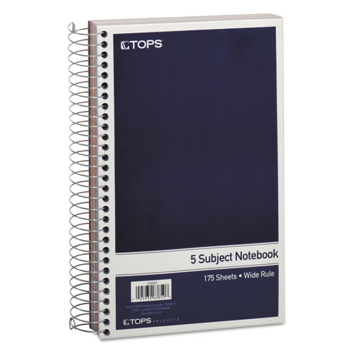 Wirebound Five-Subject Notebook, Wide/Legal Rule, Navy Cover, (175) 9.5 x 6 Sheets