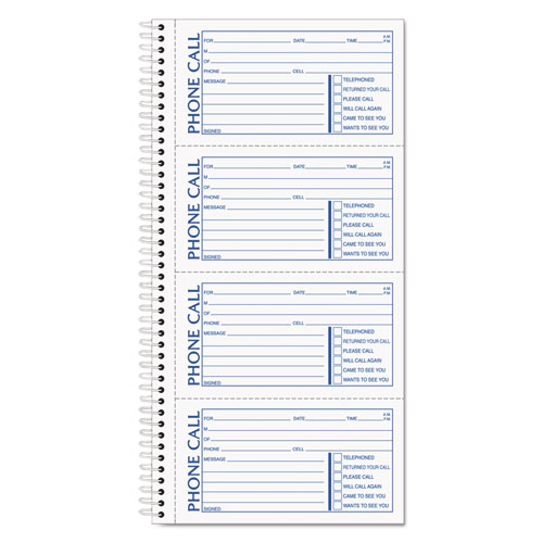 Spiralbound Message Book, Two-Part Carbonless, 5 x 2.75, 4 Forms/Sheet, 200 Forms Total