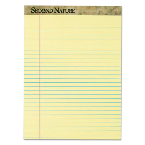 Second Nature Recycled Pads, Wide/Legal Rule, 8.5 x 11.75, Canary, 50 Sheets, Dozen