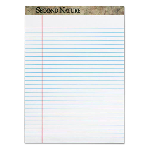 Second Nature Recycled Pads, Wide/Legal Rule, 8.5 x 11.75, White, 50 Sheets, Dozen